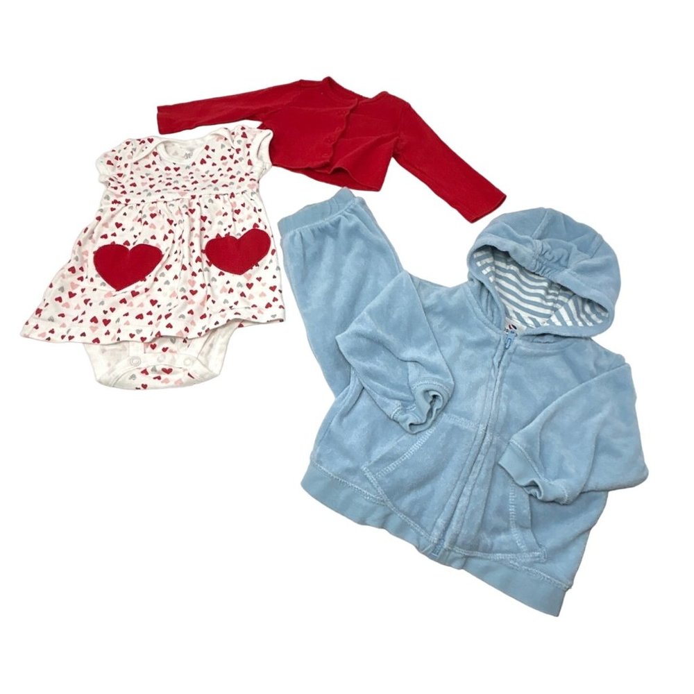 Baby Girl's Dress w/ Heart Design, Matching Shirt, &‎ Sweatsuit - Size 6 Month